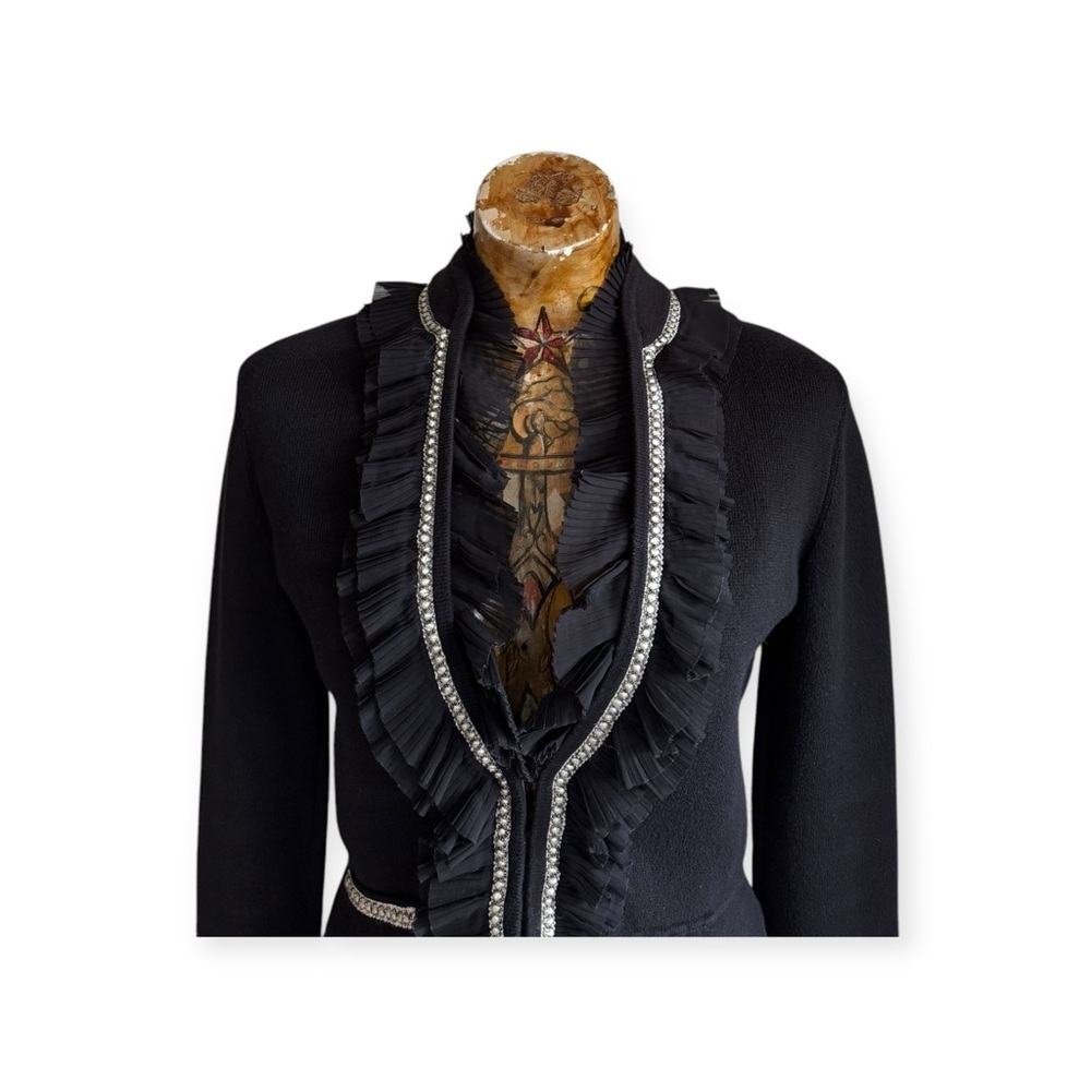 White House Black Market blazer ruffles medium business office Retro cardigan - Picture 2 of 14